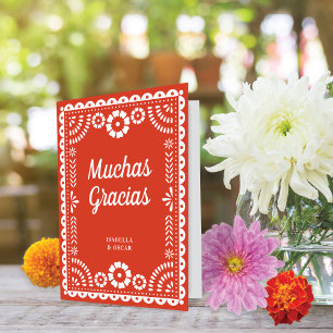 Cartão De Agradecimento Belo Ornamentado Papel Picado Casamento Vermelho Q