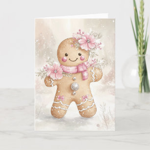 Cartão De Agradecimento Belo Vazio de Biscoito de Pão de Natal Rosa