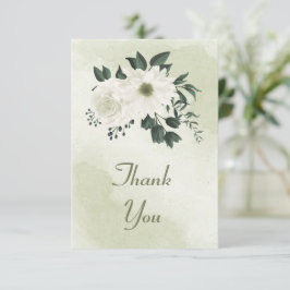 Cartão De Agradecimento belo verde floral branco