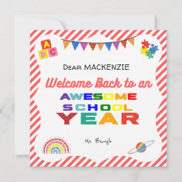 Cartão De Agradecimento Bem-vindo de volta à carteira escolar