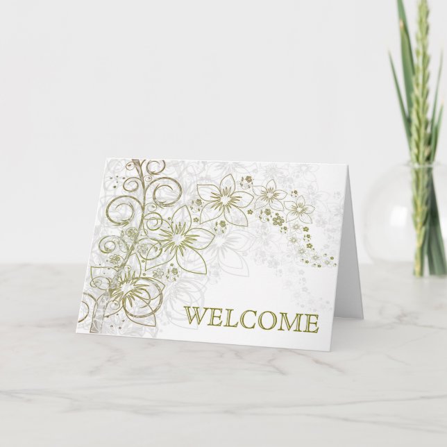 Cartão De Agradecimento Bem-vindo Redemoinho Verde com Flores (Frente)