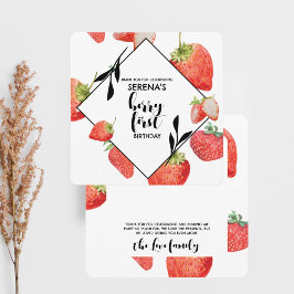 Cartão De Agradecimento Berry Primeiro | 1º Aniversário | Morango Moderno