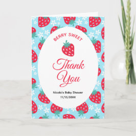 Cartão De Agradecimento Berry Sweet Blue Strawberry Baby Shower