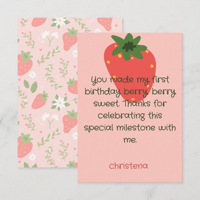 Cartão De Agradecimento Berry Sweet First Birthday (Frente/Verso)