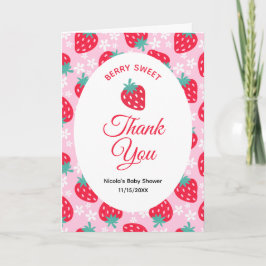Cartão De Agradecimento Berry Sweet Pink Strawberry Baby Shower