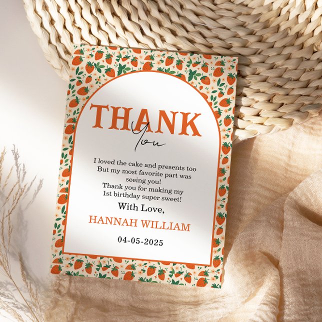 Cartão De Agradecimento Berry Sweet Strawberry 1st Birthday Party (Criador carregado)