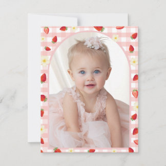 Cartão De Agradecimento Berry Sweet Strawberry 1st Birthday Photo 