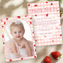 Cartão De Agradecimento Berry Sweet Strawberry 1st Birthday Photo