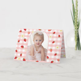 Cartão De Agradecimento Berry Sweet Strawberry 1st Birthday Photo Folded H