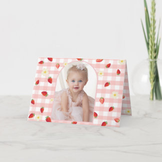 Cartão De Agradecimento Berry Sweet Strawberry 1st Birthday Photo Folded H