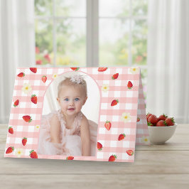 Cartão De Agradecimento Berry Sweet Strawberry 1st Birthday Photo Folded H
