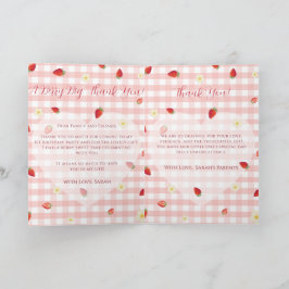 Cartão De Agradecimento Berry Sweet Strawberry 1st Birthday Photo Folded V