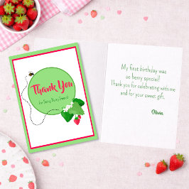 Cartão De Agradecimento Berry Sweet Strawberry 1st Birthday Thank You Card