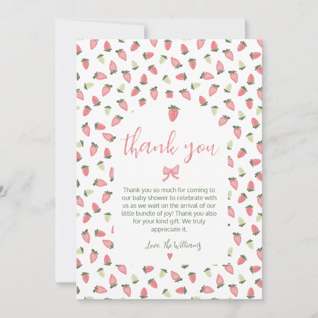 Cartão De Agradecimento Berry Sweet Strawberry Baby Shower Thank You (Frente)