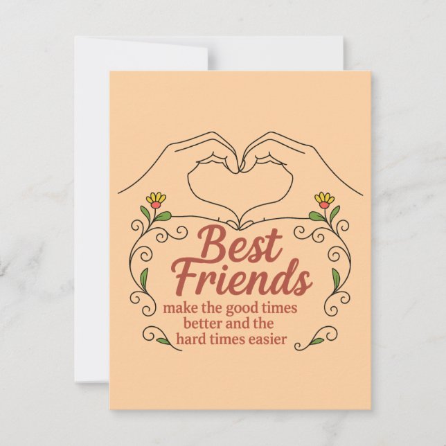 Cartão De Agradecimento Best Friends Heart Hands Floral Thank You Card (Frente)