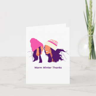 Cartão De Agradecimento Best Friends in Cozy Hats • Folded Thank You