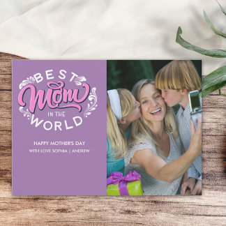 Cartão De Agradecimento Best Mom in the World Scrip Photo Mom