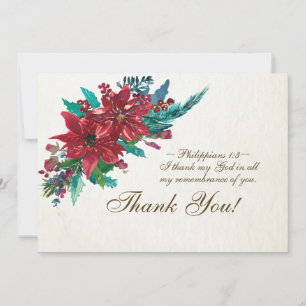 Cartão De Agradecimento Bíblia Inspiradora de Poinsettia Vermelha Verso N