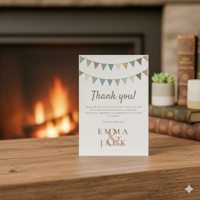 Cartão De Agradecimento Bicho russo com obrigado de casamento de ampersand (Rustic bunting wedding thank you card)