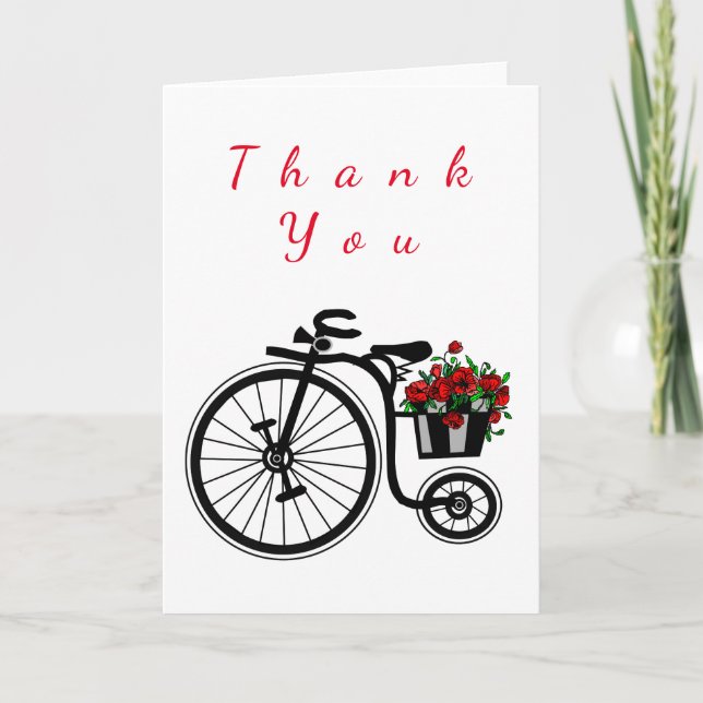 Cartão de Agradecimento Bicicleta com Flores Para  (Frente)