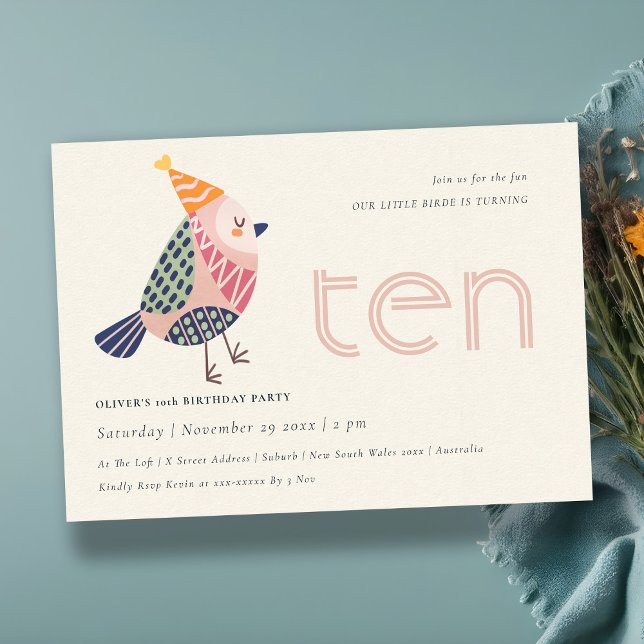 Cartão De Agradecimento Bico Pássaro Escovo A Qualquer Aniversário De 10 A (Criador carregado)