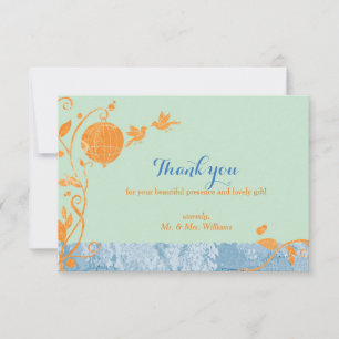 Cartão De Agradecimento Bird Cage Love Birds Mint Green Wedds Obrigado