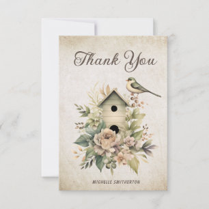 Cartão De Agradecimento Birdhouse Floral Rustic Vintage Aniversário Obriga