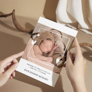 Cartão De Agradecimento  Birth Stats Photos Handwritten Baby Shower