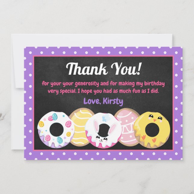 Cartão De Agradecimento Biscoitos de Páscoa Donuts e Doces Festa de Aniver (Frente)