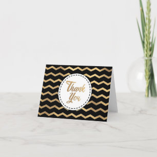 Cartão De Agradecimento Black and Dourado Stripe Chevron Obrigado