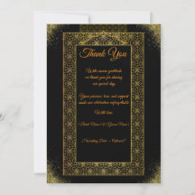 Black and Gold Wedding Thank You Card | Elegant 