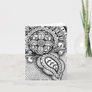Cartão De Agradecimento Black and White Damask Indian Mandala Obrigado