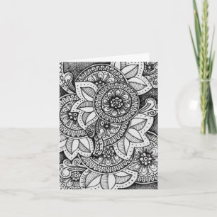 Cartão De Agradecimento Black and White Damask Indian Mandala Obrigado