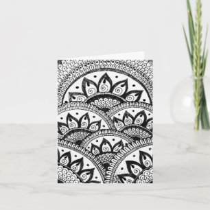 Cartão De Agradecimento Black and White Damask Indian Mandala Thank You