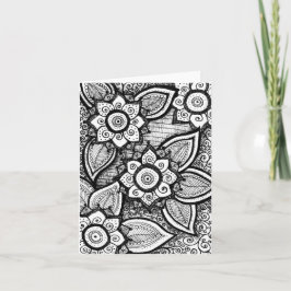 Cartão De Agradecimento Black and White Damask Mandala Indiano Obrigado