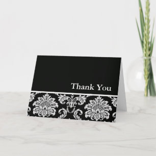 Cartão De Agradecimento Black and White Damask Thank You Card
