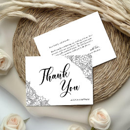 Cartão De Agradecimento Black and White Floral 