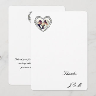 Cartão De Agradecimento Black and White Floral Heart  Wedding Thanks Cartd