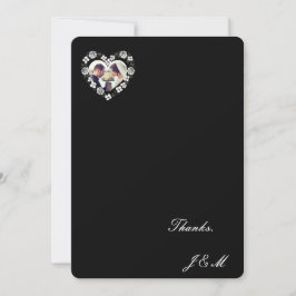 Cartão De Agradecimento Black and White Floral Heart Wedding Thanks Cartd