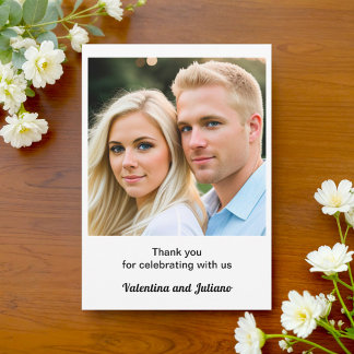 Cartão De Agradecimento Black and White With Photo Wedding Thank You Card
