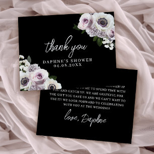 Cartão De Agradecimento Black Anemone e Floral Roxo Chá de Bebê Flat