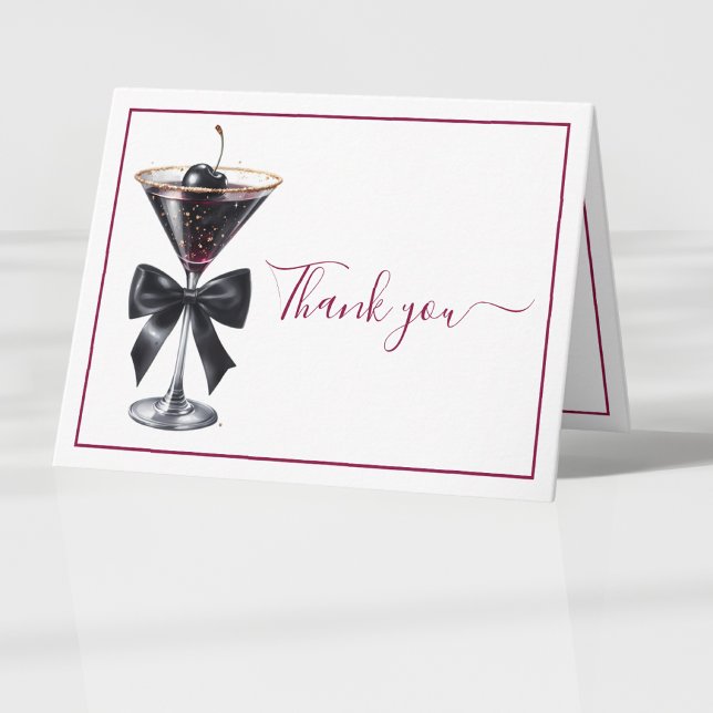 Cartão De Agradecimento Black Bow Cereja Coquetel Martini (Criador carregado)