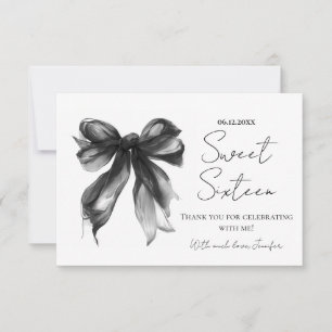 Cartão De Agradecimento Black Bow Coquette Script Doce 16 Obrigado