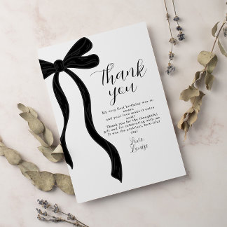 Cartão De Agradecimento Black Bow First Birthday Coquette Thank You Card