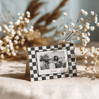 Cartão De Agradecimento Black Checkerboard Personalized Photo
