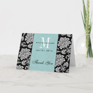 Cartão De Agradecimento Black Damask Tiffany Monogram Wedding Thank You