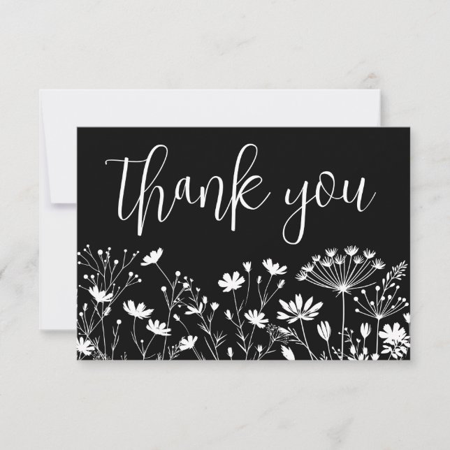 Cartão De Agradecimento Black Elegant Wildflower (Frente)