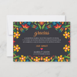 Cartão De Agradecimento Black Floral Colorful Botanical Spanish Wedding