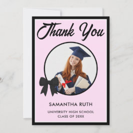 Cartão De Agradecimento Black Gingham Bow Photo Graduation