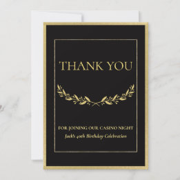 Cartão De Agradecimento Black & Gold Casino Night –Personalized Thank You